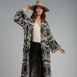 Elan Women's Long Aztec Cardigan Sweater with Front Pockets